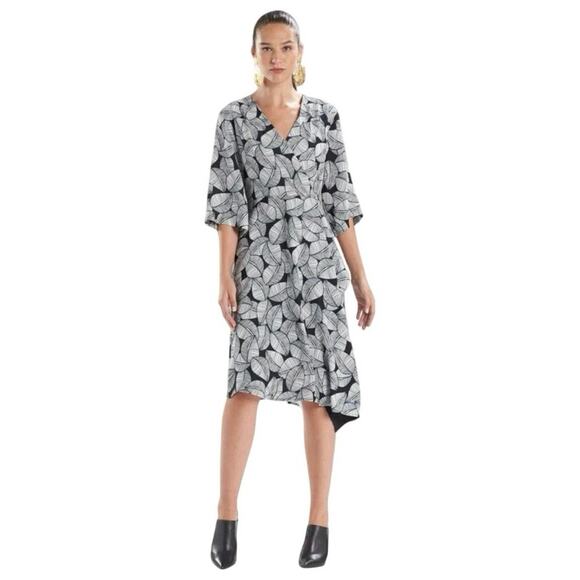 Natori Leaves Of Paradise Wrap Dress Womens 8 Navy & White - Picture 4 of 10